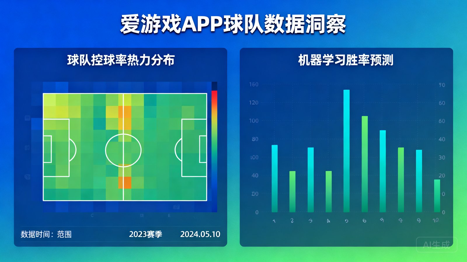 爱游戏APP数据分析仪表盘，展示球队控球率热力图与机器学习胜率预测模型